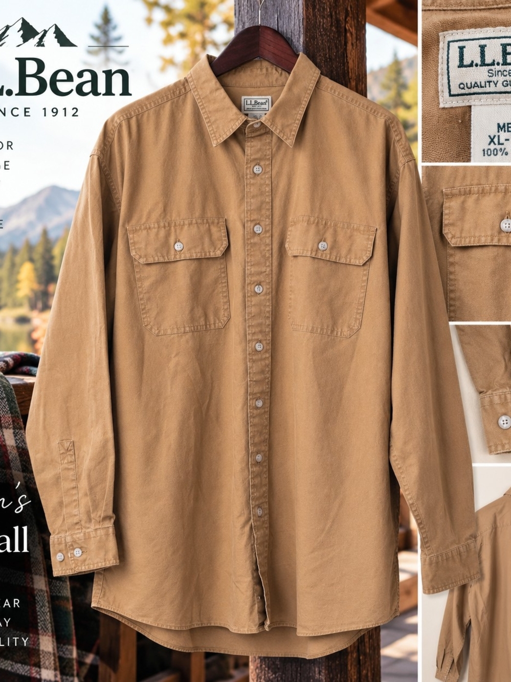 L.L.Bean Men’s XL Tall Tan Cotton Button Down Shirt Workwear Outdoor Gorpcore